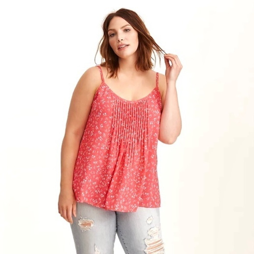 Torrid Pink And White Floral Pleated Swing Cami Tank Blouse Size Large